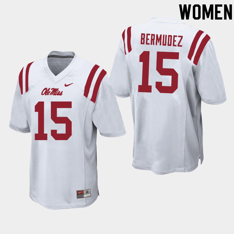 Women #15 Derek Bermudez Ole Miss Rebels College Football Jerseys Sale-White - Click Image to Close